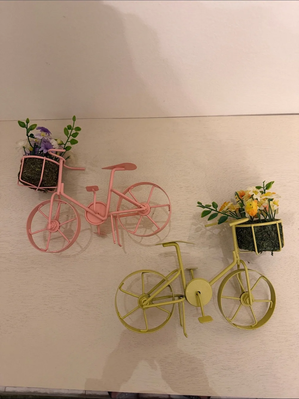 Decorative Pink and Yellow Metal Bicycle Planter Set - Home Accents